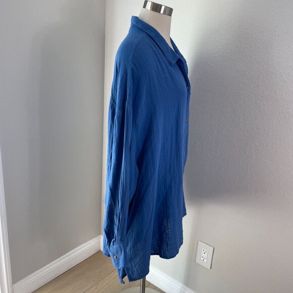 NEW Old Navy Womens Plus 3X Blue Button Up Shirt Cotton Gauzy Relaxed Fit Top - Picture 3 of 10